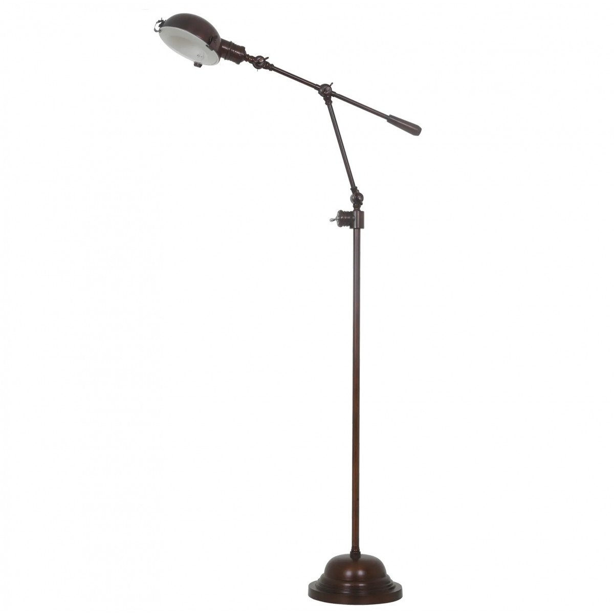 Royce vloerlamp uit de Ambiance-serie in Brons, uitgevoerd in messing met beweegbare arm en retro tuimelschakelaar.
