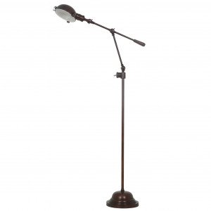 Royce vloerlamp uit de Ambiance-serie in Brons, uitgevoerd in messing met beweegbare arm en retro tuimelschakelaar.