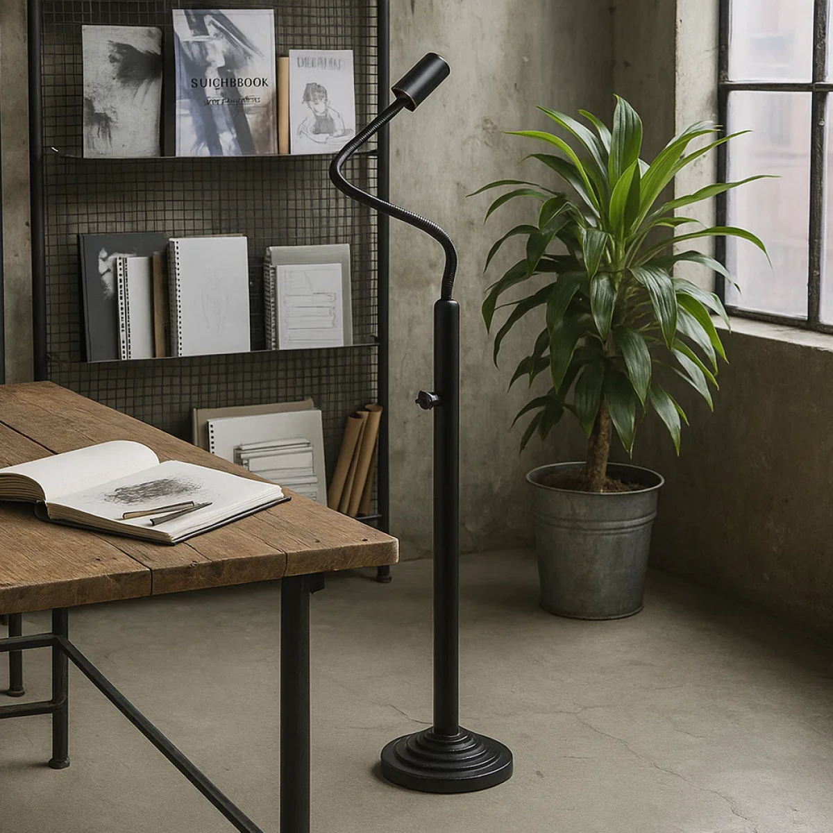 Vloerlamp Valdez Antiek Zwart