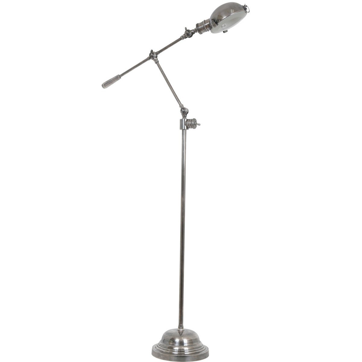 Royce vloerlamp uit de Ambiance-serie in Antiek Zilver, uitgevoerd in messing met beweegbare arm, klassieke uitstraling.