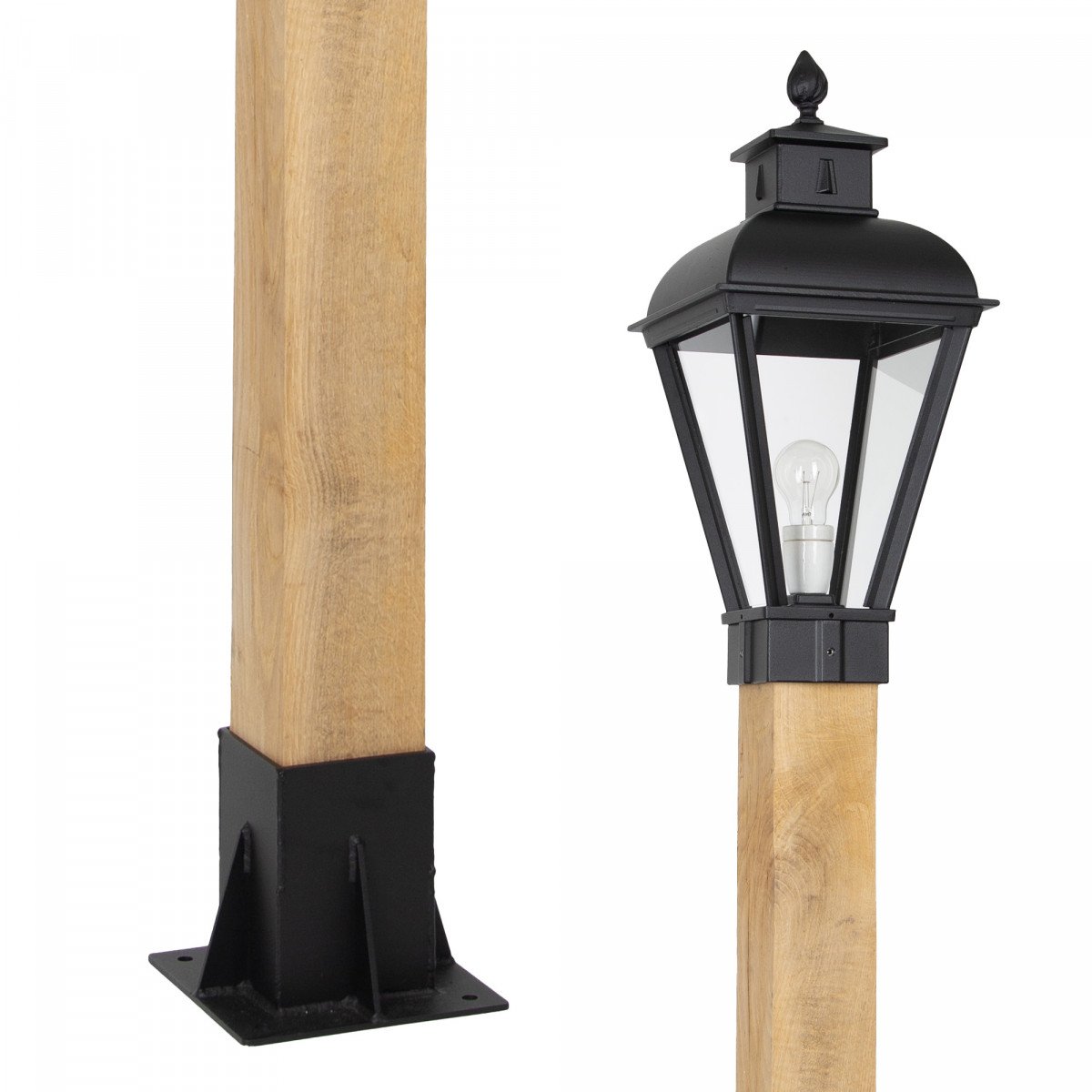 Klassieke tuinverlichting Vondel WOOD Lantaarn buitenlamp zwart