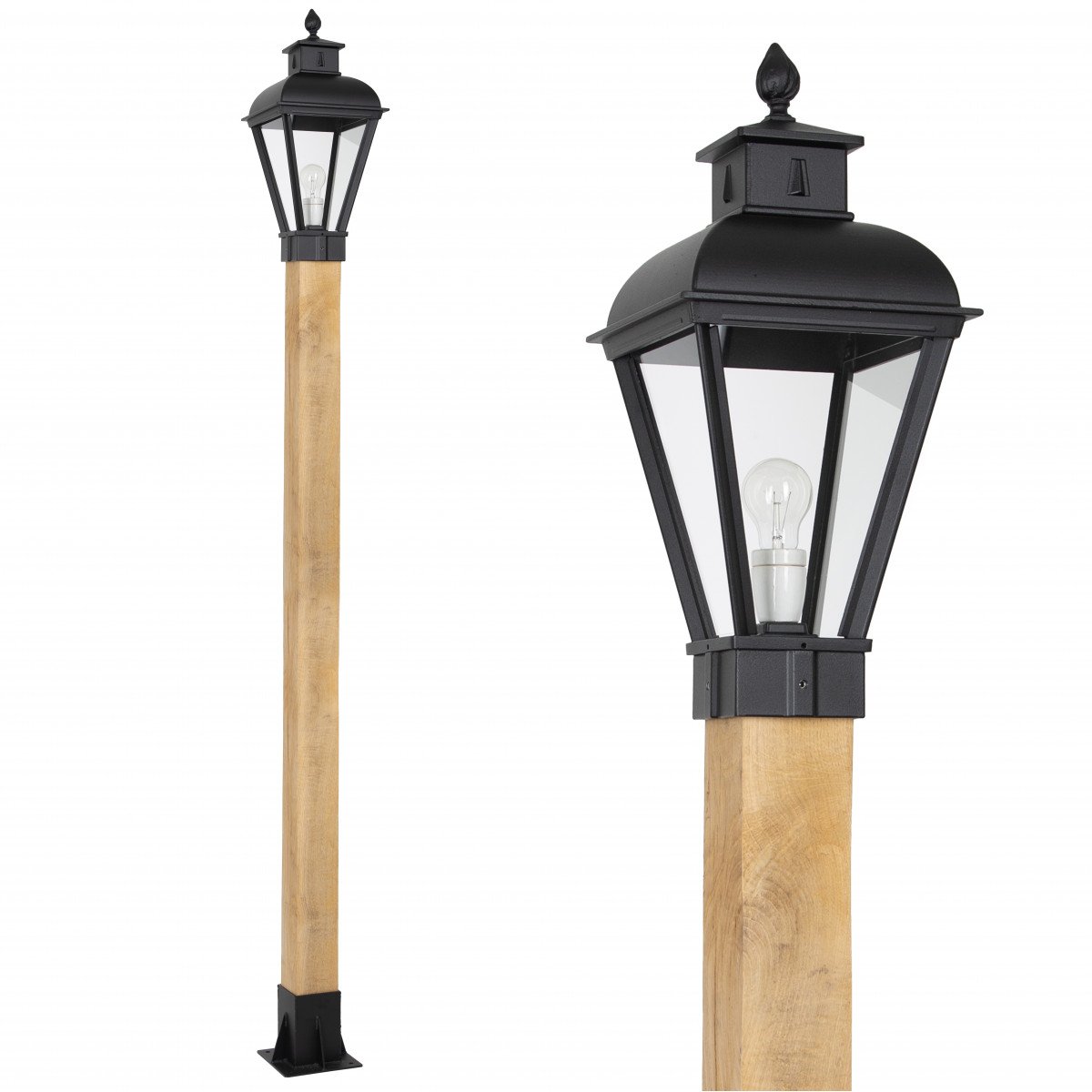 Klassieke tuinverlichting Vondel WOOD Lantaarn buitenlamp zwart