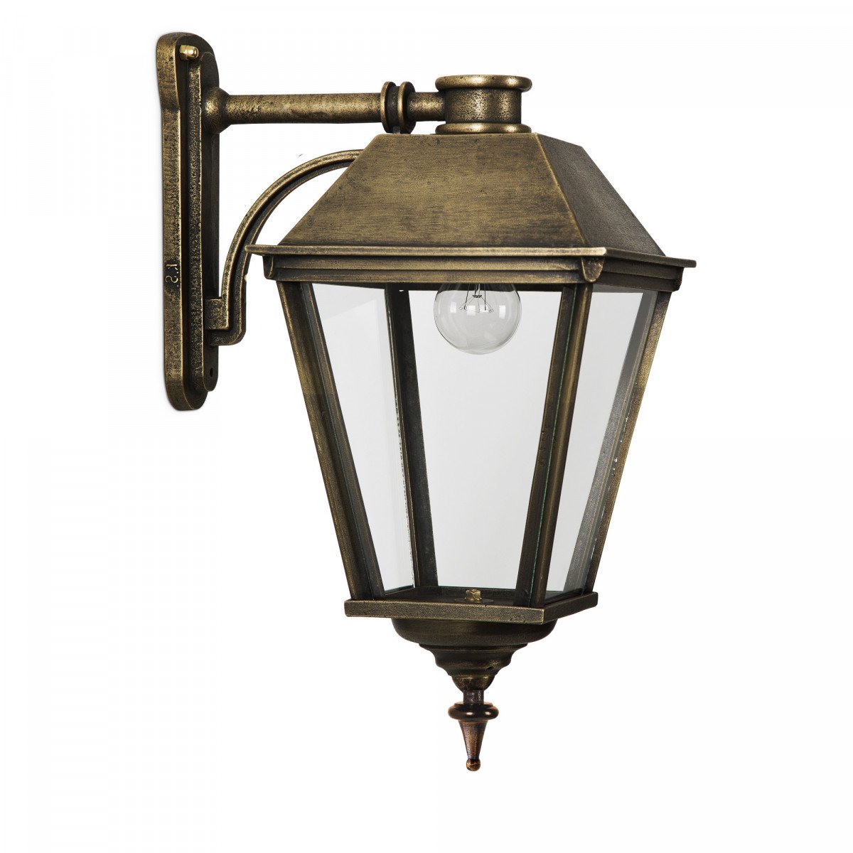 buitenverlichting, klassieke buitenlamp van KS Verlichting, massief bronzen gevellantaarn in strak klassiek landelijke stijl, exclusieve unieke KS verlichting voor aan de gevel, buitenlamp Halle M Brons