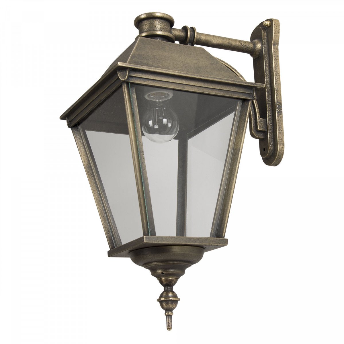 buitenverlichting, klassieke buitenlamp van KS Verlichting, massief bronzen gevellantaarn in strak klassiek landelijke stijl, exclusieve unieke KS verlichting voor aan de gevel, buitenlamp Halle M Brons