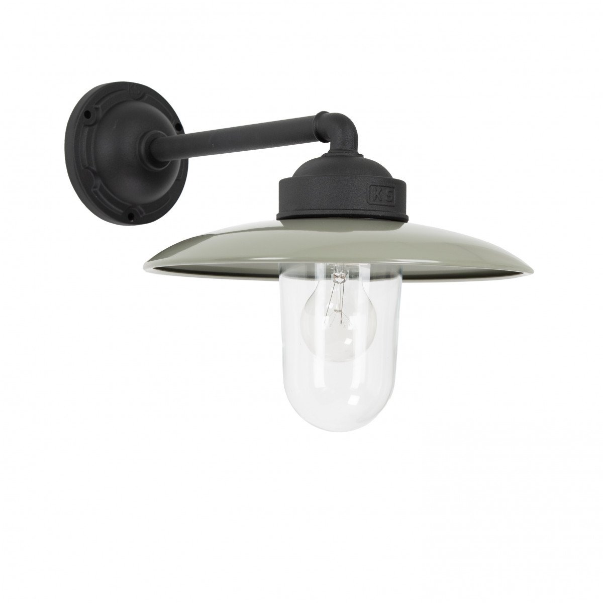 Hoogwaardige buitenlamp, model stallamp mat zwarte steun en taupe deksel