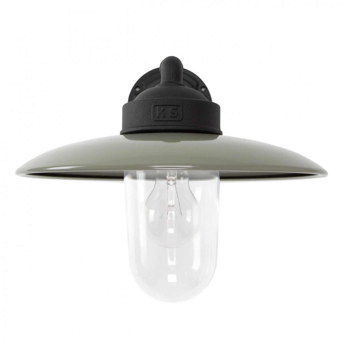 Hoogwaardige buitenlamp, model stallamp mat zwarte steun en taupe deksel