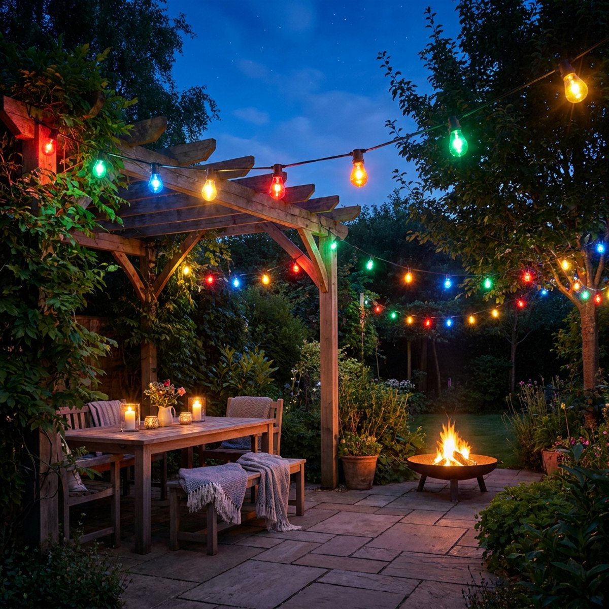 Feestverlichting LED Patio 10 kleur - 10 meter / 12 fittingen