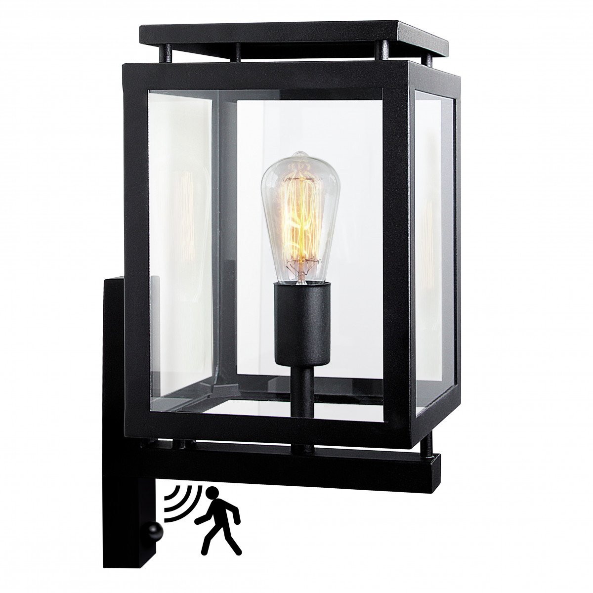 buitenlamp met bewegingssensor, strak klassieke buitenverlichting type De Vecht, originele KS kwaliteitsverlichting, gevelverlichting in een mat zwarte uitvoering, stijlvolle eigentijdse lantaarn voor buiten van KS Verlichting