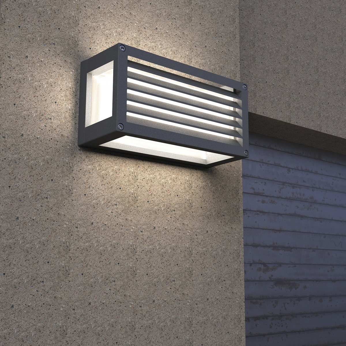 Bars wandlamp zwart aluminium, buitenlamp met lamellen, matte beglazing en E27 voor sfeervol en afgeschermd licht.