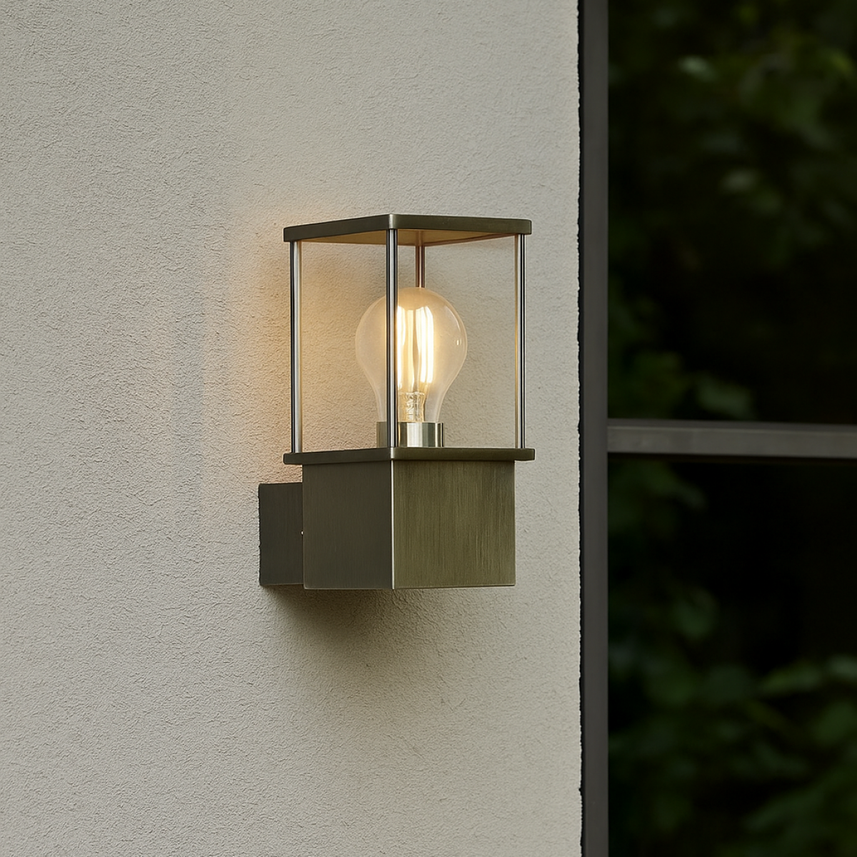 Muurlamp Astro RVS buitenlamp van KS Verlichting, kubus vormgeving, trendy zwarte buitenlamp met heldere beglazing