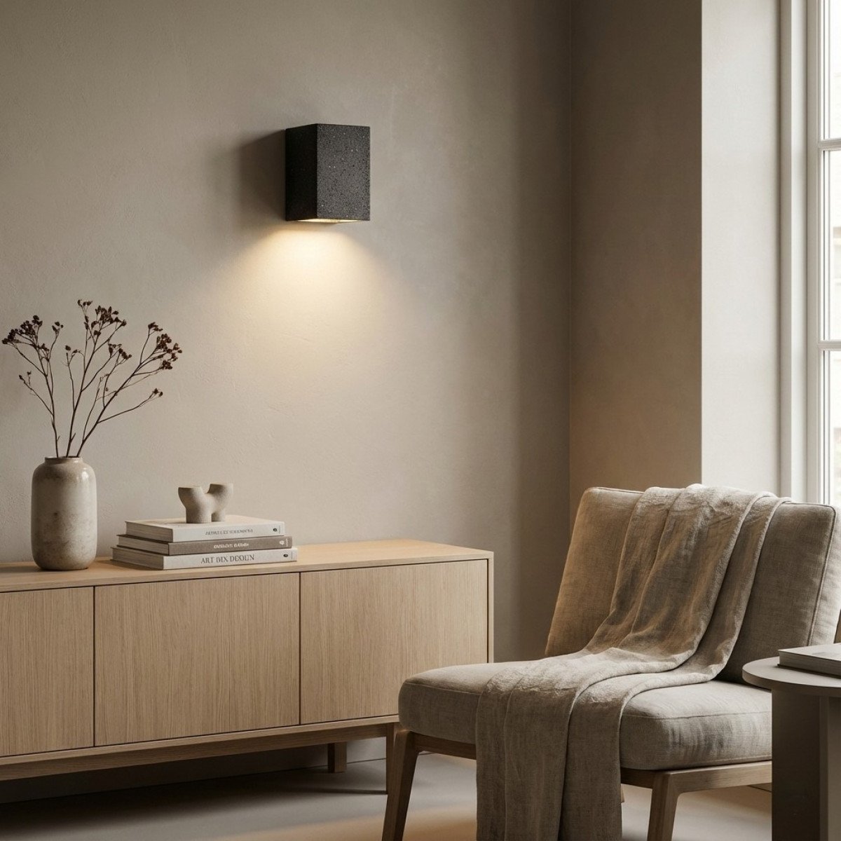 Pure Down wandlamp downlighter beton in zwarte kleur