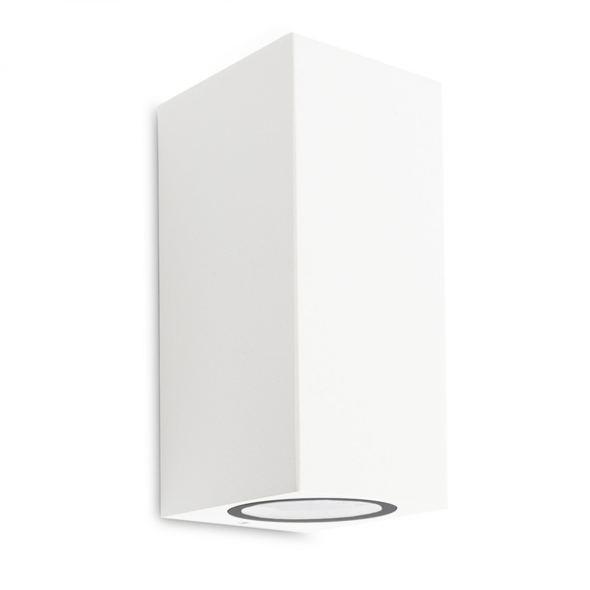 Geo wandlamp wit aluminium, moderne up & down wandspot met dubbele GU10 fitting en IP54 classificatie. 