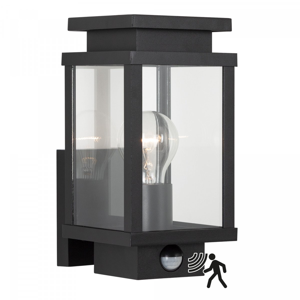 zwarte wandlamp met vierkante vorm en vensters met echt glas