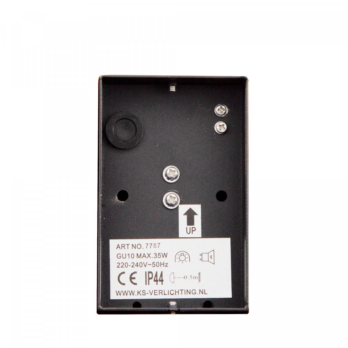 Geo wandlamp cortenstaal, compacte downlighter met GU10 fitting, natuurlijk roestend uiterlijk en IP44.