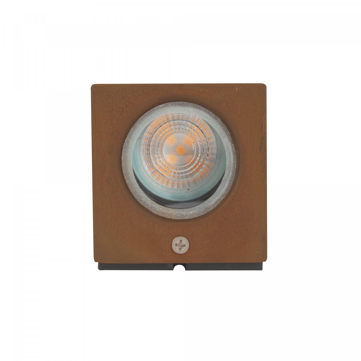 Geo wandlamp cortenstaal, compacte downlighter met GU10 fitting, natuurlijk roestend uiterlijk en IP44.
