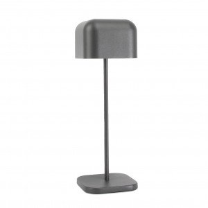 Tafellamp Cabo in donkergrijs aluminium, vierkant design, geschikt voor binnen en buiten.