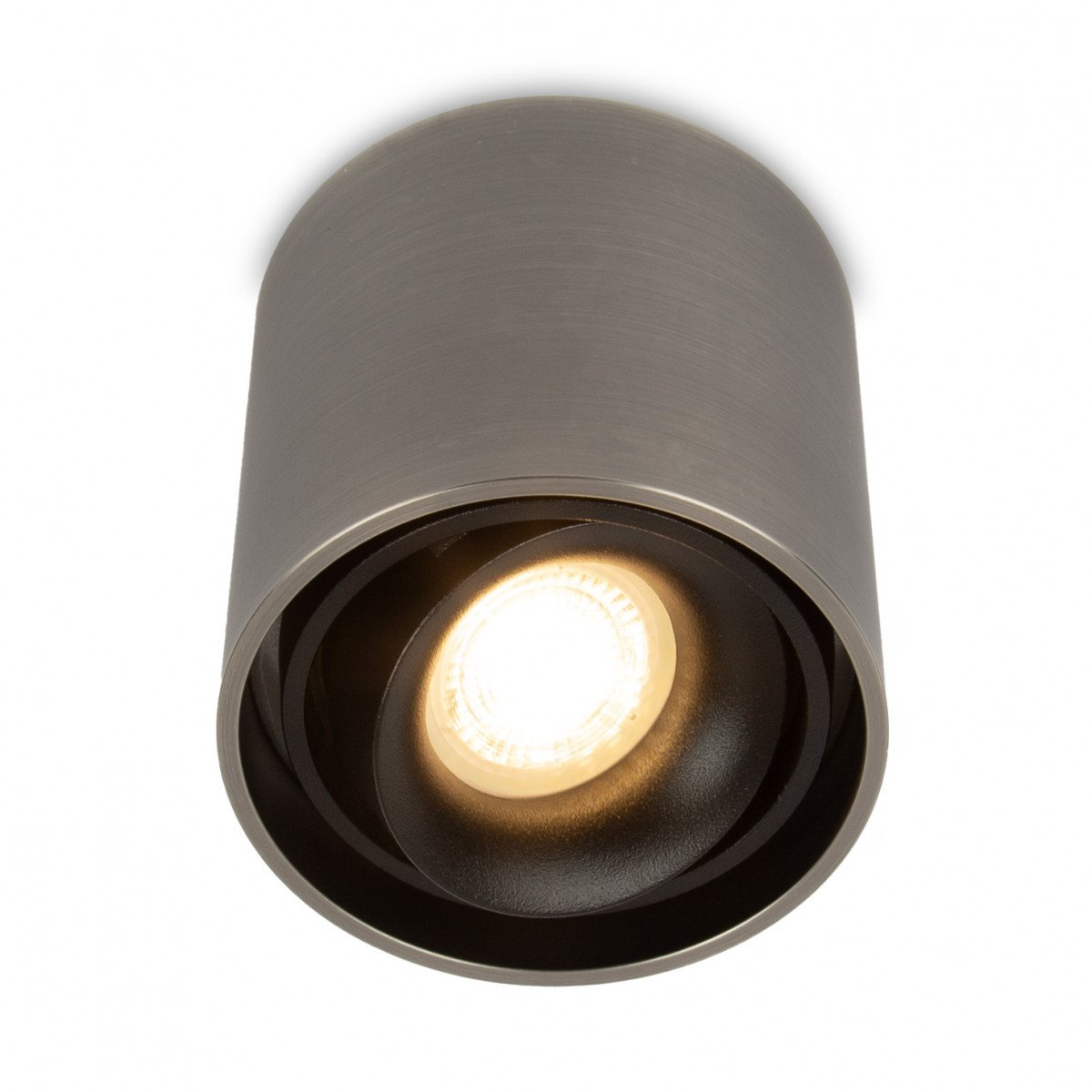 Opbouwspot Oliver van KS Verlichting rond, modern en robuust in de kleur gun metal.