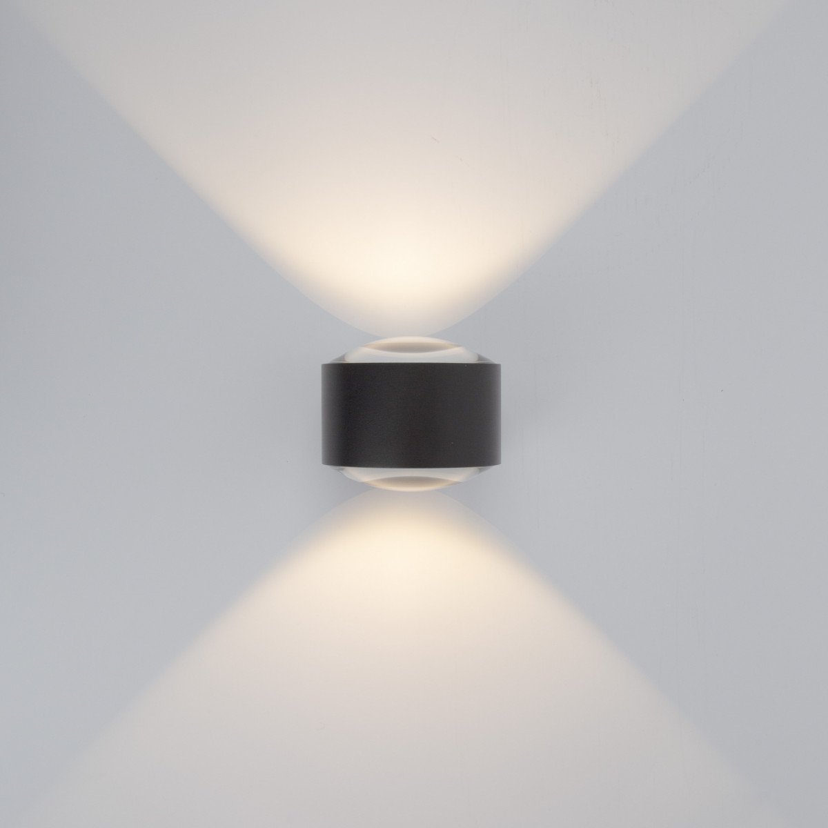 Zwarte convex glazen venster modern wandlamp up&down