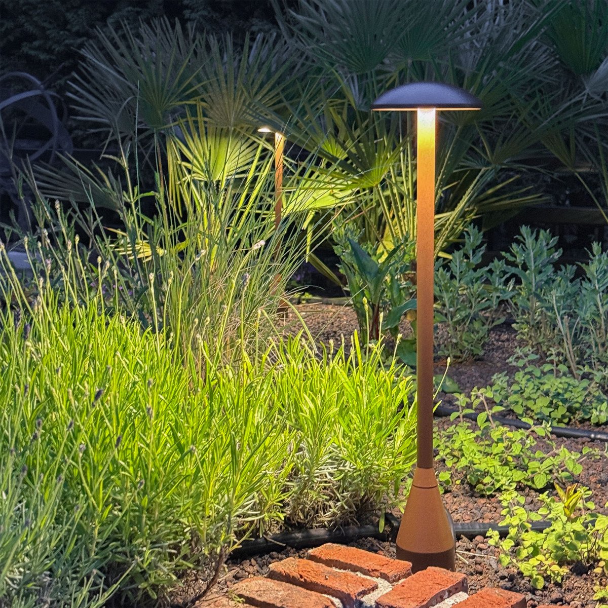 De Jazzy Tuinlamp Corten Medium is een moderne tuinlamp, paddenstoelvormig design.