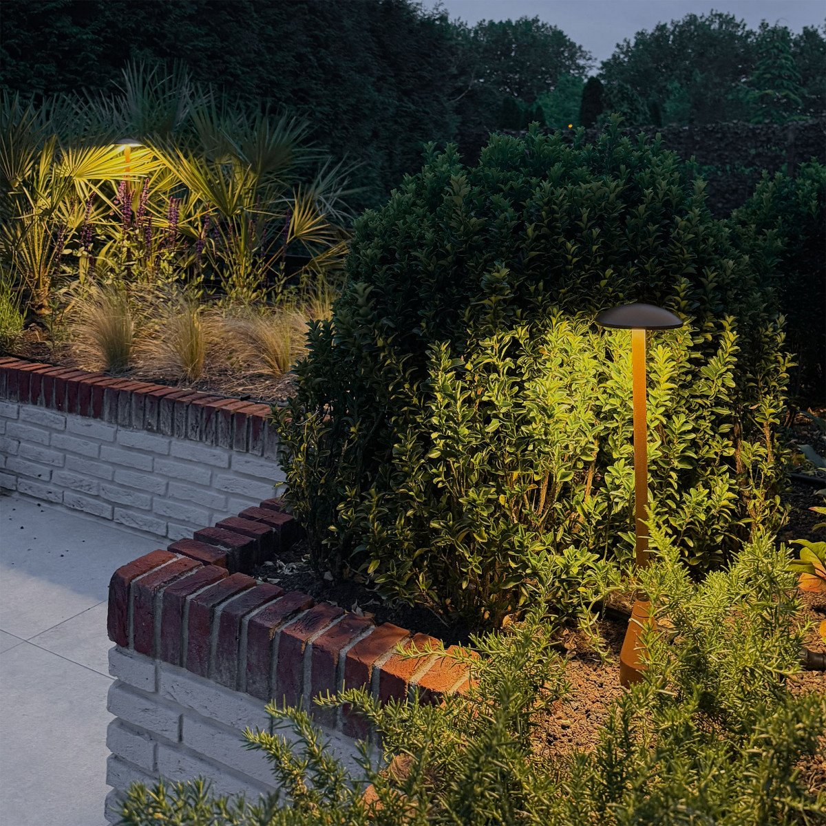 De Jazzy Tuinlamp Corten Medium is een moderne tuinlamp, paddenstoelvormig design.