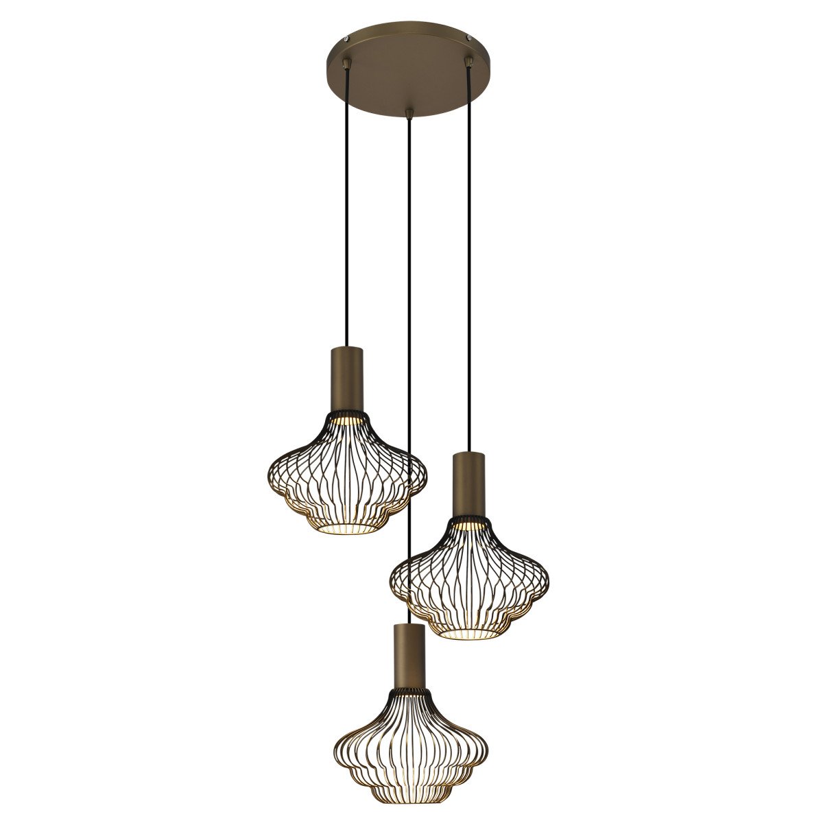 Asli 3-lichts Hanglamp Zwart Goud