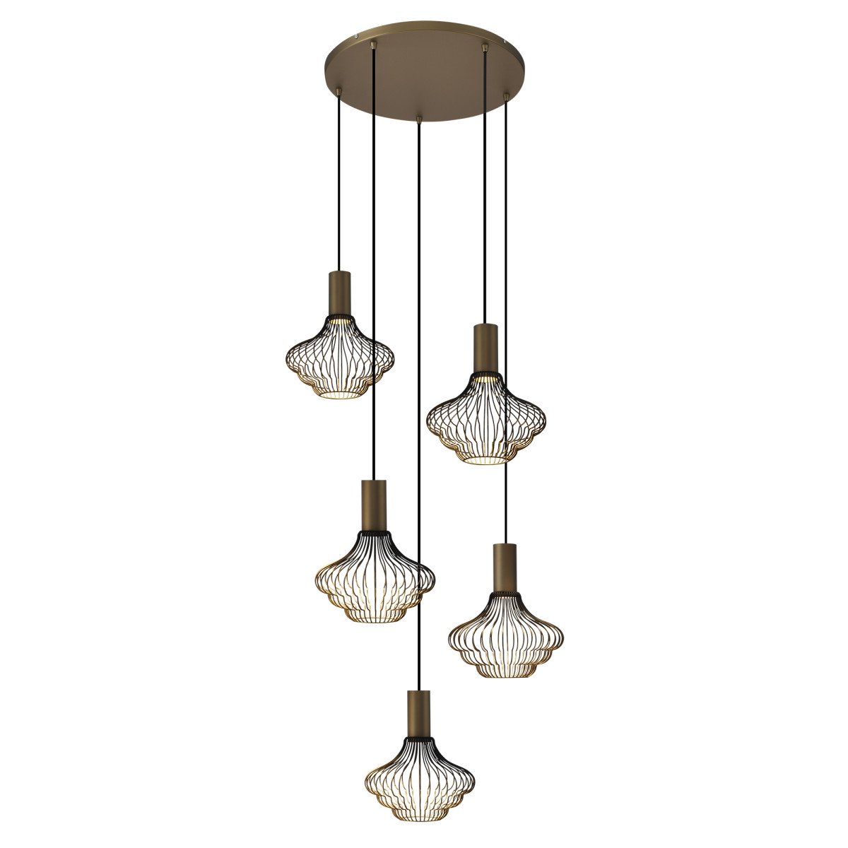 Asli 5-lichts Hanglamp Zwart Goud 