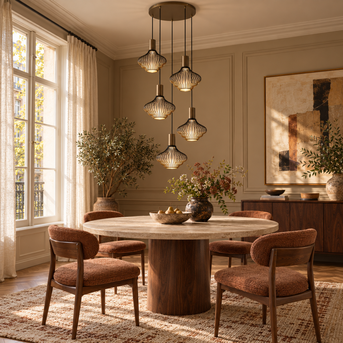 Asli 5-lichts Hanglamp Zwart Goud 