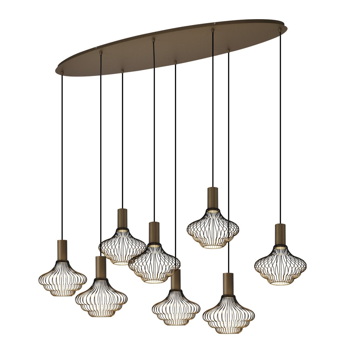 Asli 8-lichts Hanglamp Zwart Goud 