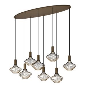 Asli 8-lichts Hanglamp Zwart Goud 