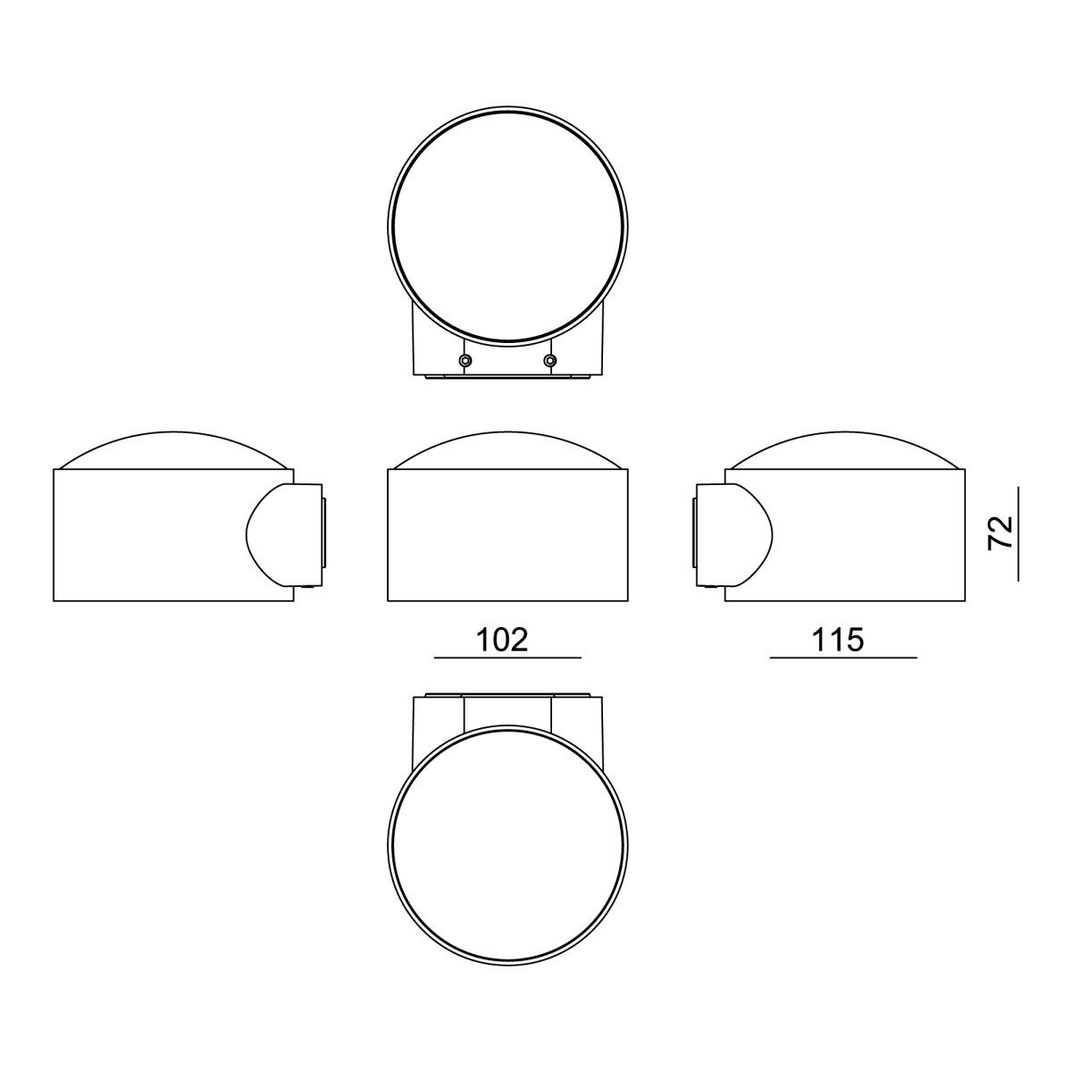 Zwarte convex glazen venster modern wandlamp up&down