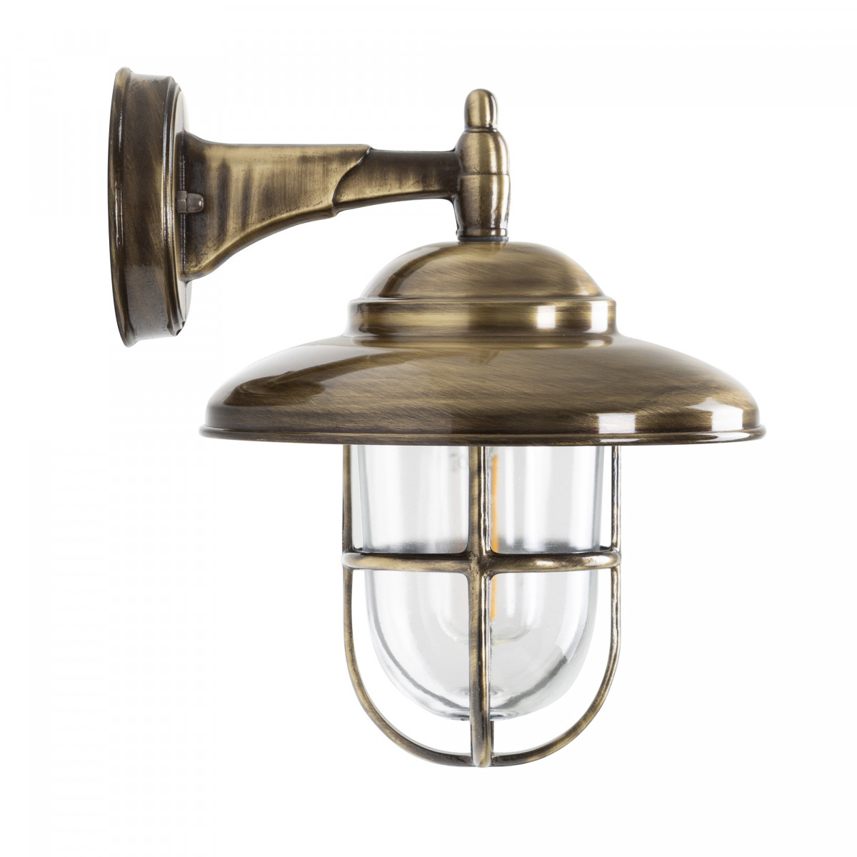 Monte buitenlamp van messin, helder stolpglas en beschermend raster.