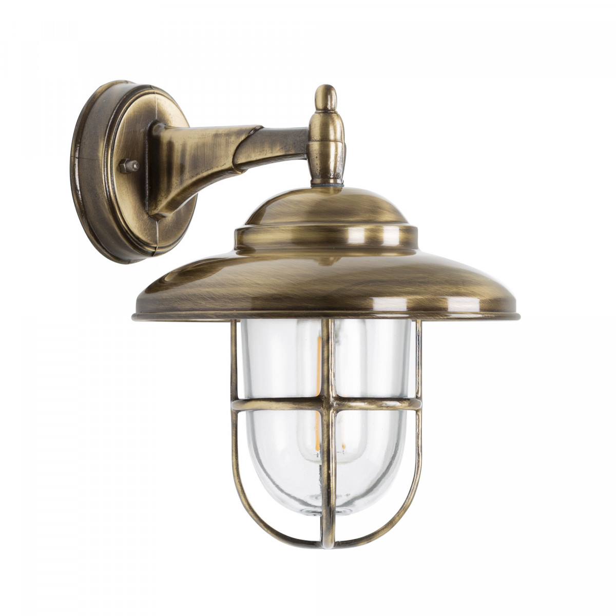 Monte buitenlamp van messin, helder stolpglas en beschermend raster.