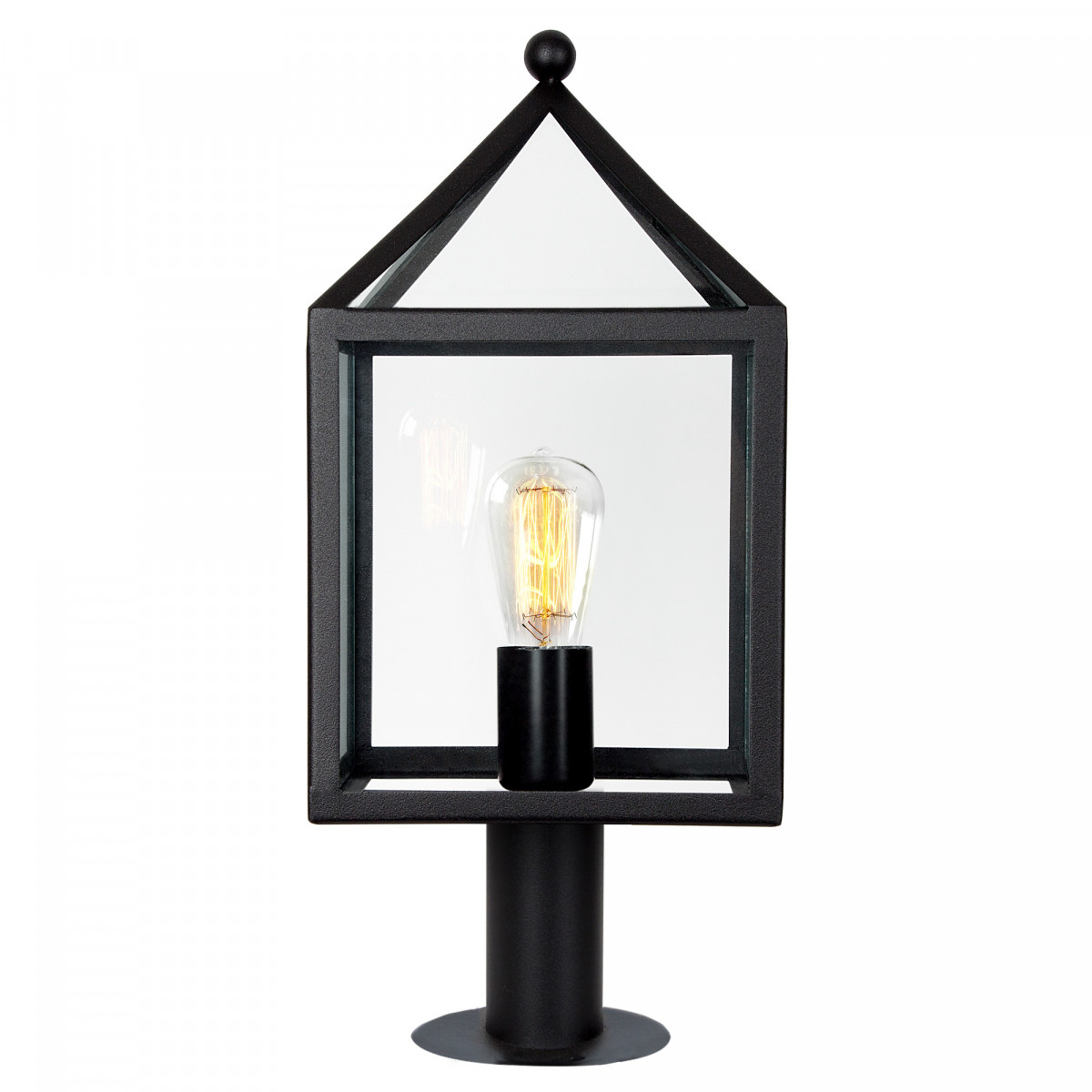 Zwarte buitenlamp staand model tuinlamp, zwart RVS frame, grote heldere glazen model Bloemendaal