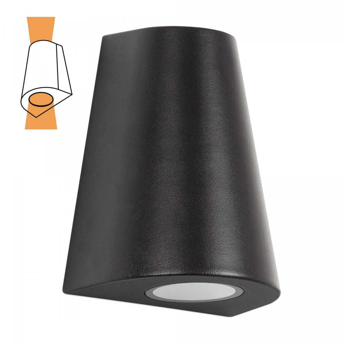 Cone wandlamp zwart, aluminium up & down buitenlamp met conische vorm en dubbele GU10 fitting.