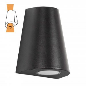 Cone wandlamp zwart, aluminium up & down buitenlamp met conische vorm en dubbele GU10 fitting. Cone wandlamp zwart, aluminium up & down buitenlamp met conische vorm en dubbele GU10 fitting.