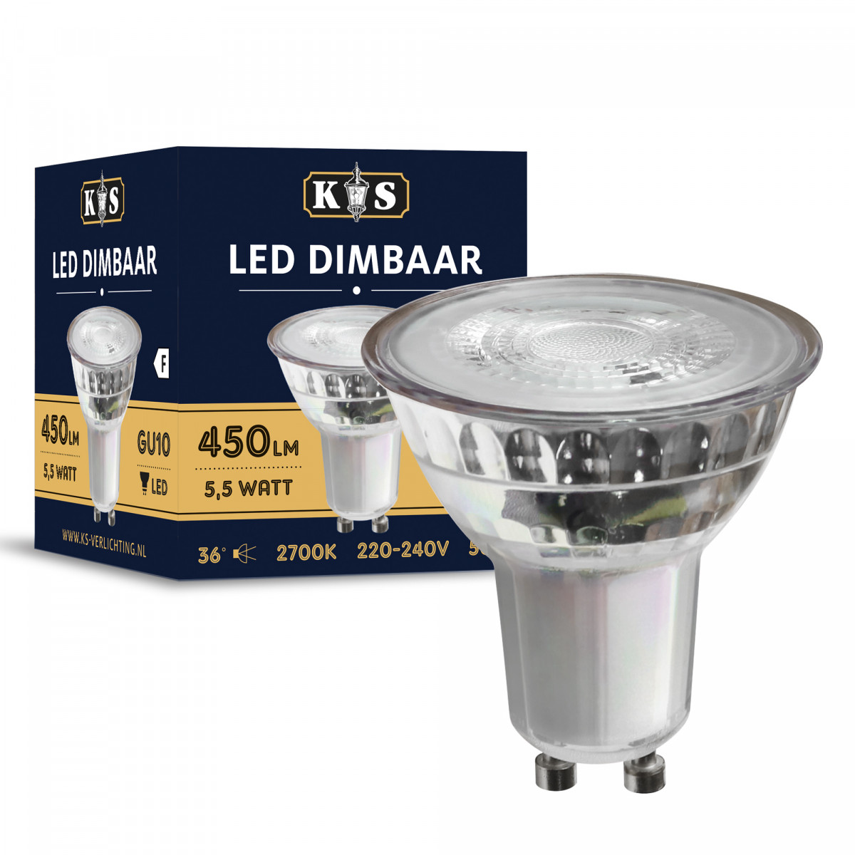 Dimbare power led GU10 lichtbron, hoge lichtopbrengst - warm wit licht - KS Verlichting