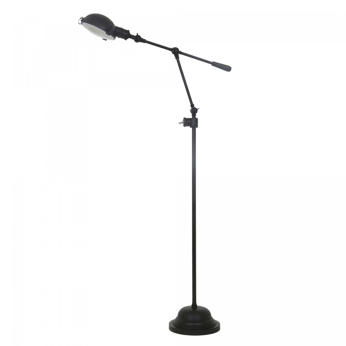 Royce vloerlamp uit de Ambiance-serie in Antiek Zwart, uitgevoerd in messing met beweegbare arm, retro tuimelschakelaar.