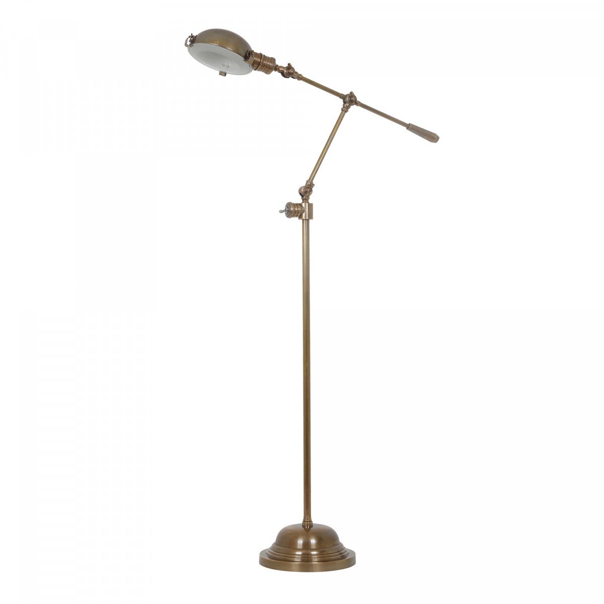 Royce vloerlamp, Ambiance-serie, Antiek Messing, uitgevoerd in messing,, beweegbare arm en warme, klassieke uitstraling.