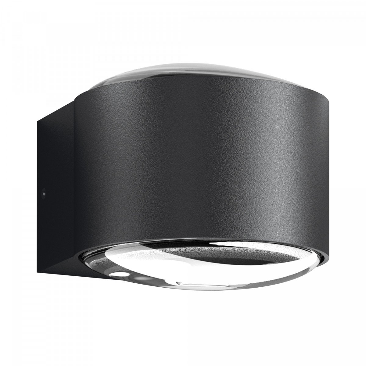 Icon wandlamp antraciet aluminium, up & down buitenlamp met LED en zachte lichtbundel via bollend glas.