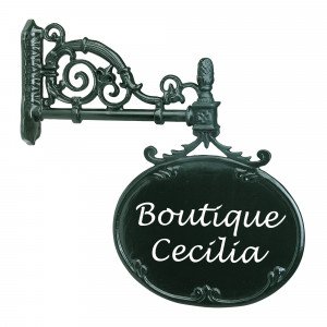 Rond aluminium uithangbord 72 cm met sierlijke wandsteun in klassieke stijl, kleur KS groen Rond aluminium uithangbord 72 cm met sierlijke wandsteun in klassieke stijl, kleur KS groen