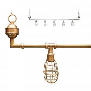 Industriële hanglamp Sandford antique brass 5-lights | Nostalux.nl