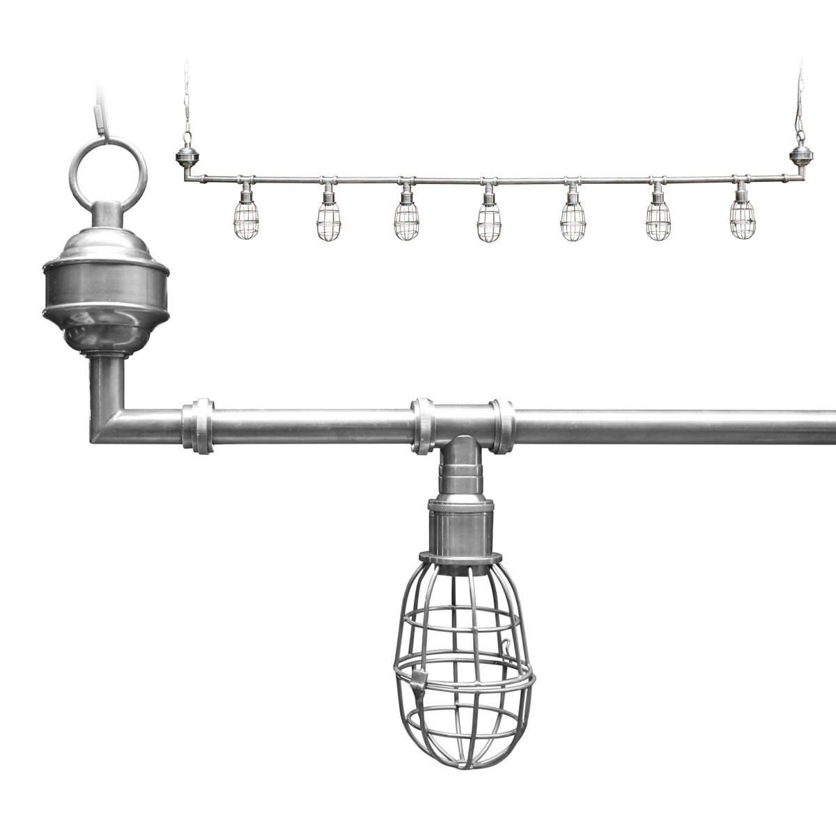 Industriële hanglamp Sandford antique silver 7-lights | Nostalux.nl