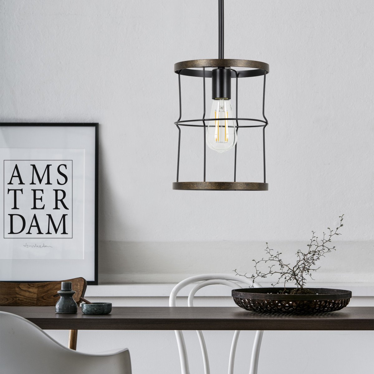 Hanglamp benson goud zwart