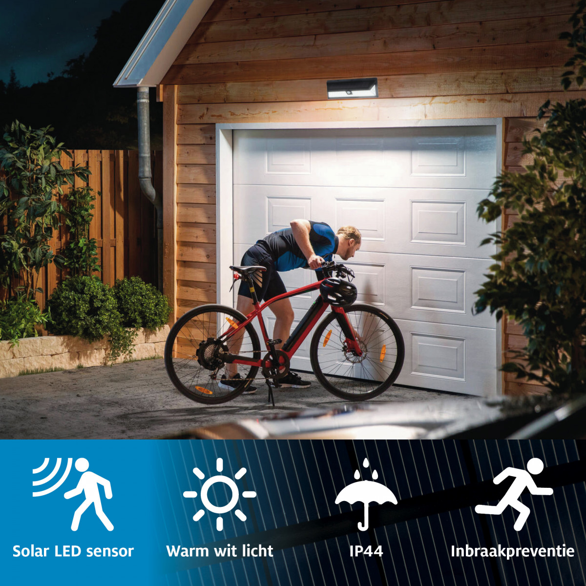 solys l led solar sensor lamp in zwarte kleur