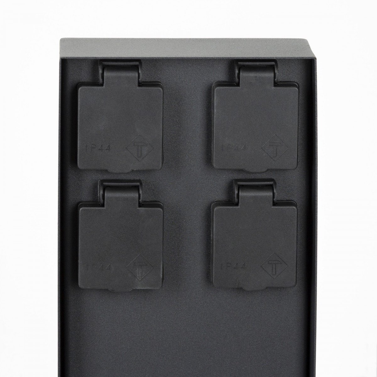 Buitenstopcontact Charge 4 met vier kleppen, matzwart RVS, geschikt voor tuinmontage