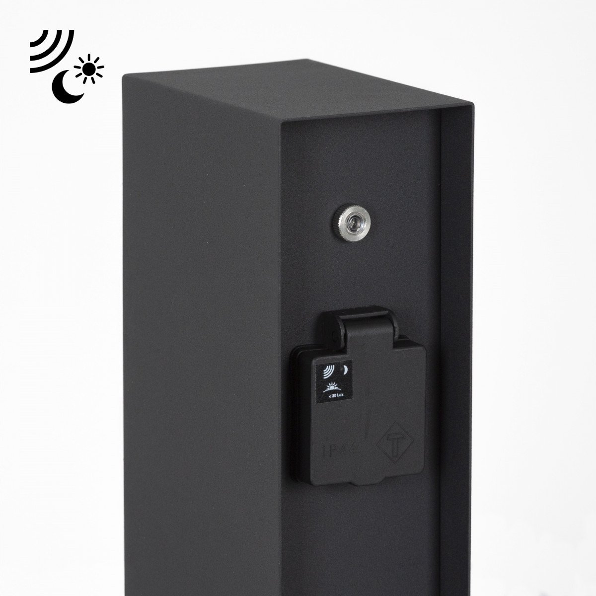 Buitenstopcontact Charge Zwart tuinstopcontact met schemersensor 
