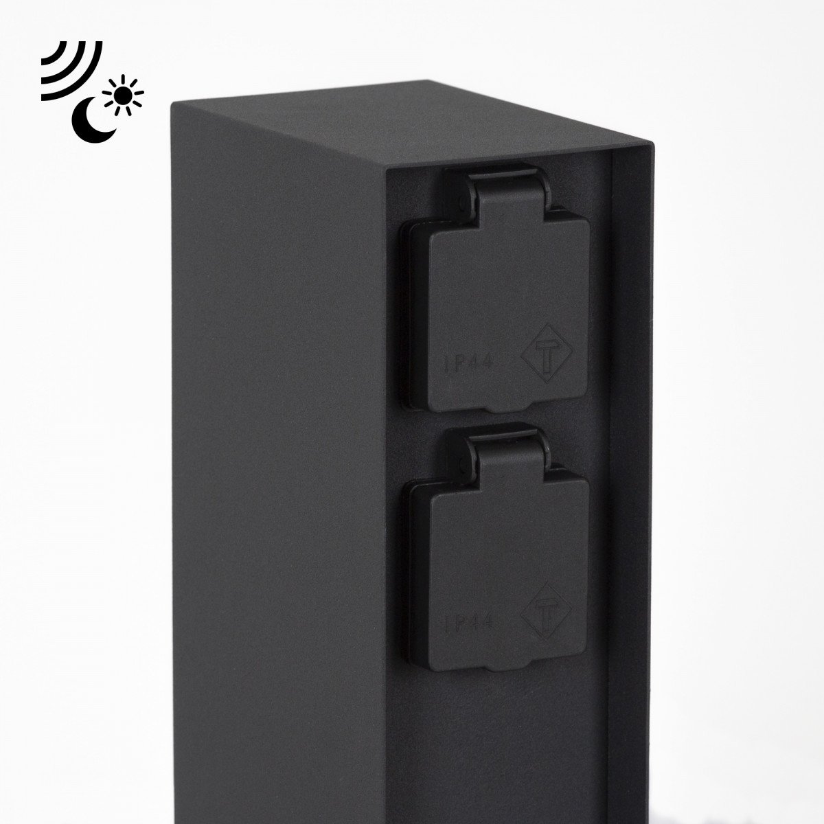 Buitenstopcontact Charge Zwart tuinstopcontact met schemersensor 