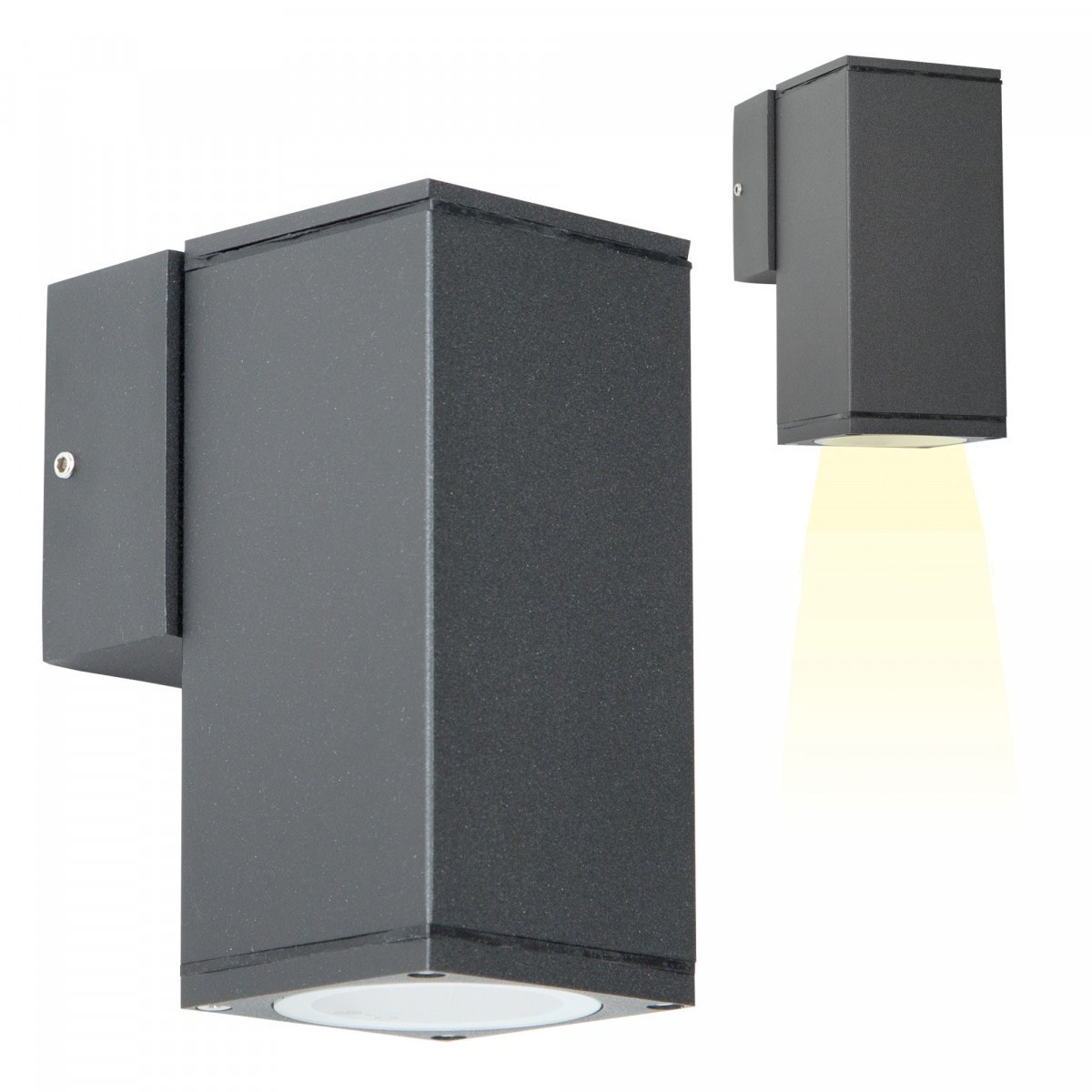 Kevin wandlamp up & down antraciet aluminium, moderne wandspot met dubbele GU10 fitting en IP54-classificatie.