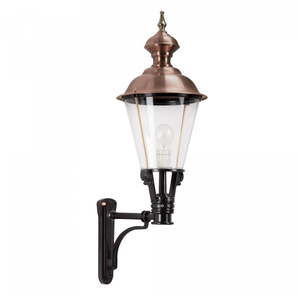 Klassieke muurlamp Soest L met koperen deksel en rechte wandarm