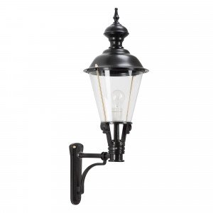 Klassieke muurlamp Soest L met zwarte deksel en rechte wandarm Klassieke muurlamp Soest L met zwarte deksel en rechte wandarm
